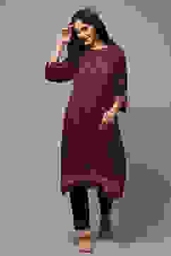 Red Viscose A-Line Printed Kurta image number 0