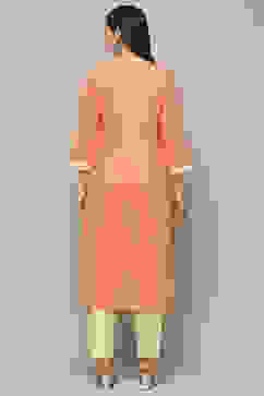 Peach Cotton Unstitched Suit set image number 6