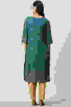 Teal Rayon Straight Printed Kurta image number 3