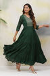 Green Straight Cotton Fusion Wear Dress image number 3