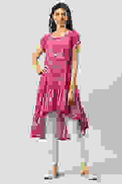 Purple Rayon Asymmetric Printed Kurta Dress image number 0