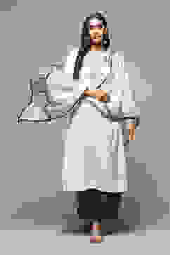 Off White Cotton A-Line Kurta Palazzo Suit Set image number 0