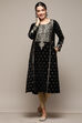 Black Poly Velvet Straight Printed Kurta