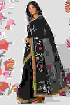 Rohit Bal Black Chanderi Silk Solid Saree With Blouse image number 3