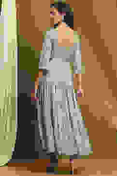 Aqua Green Poly Chiffon Embroidered Festive Tiered Dress image number 3