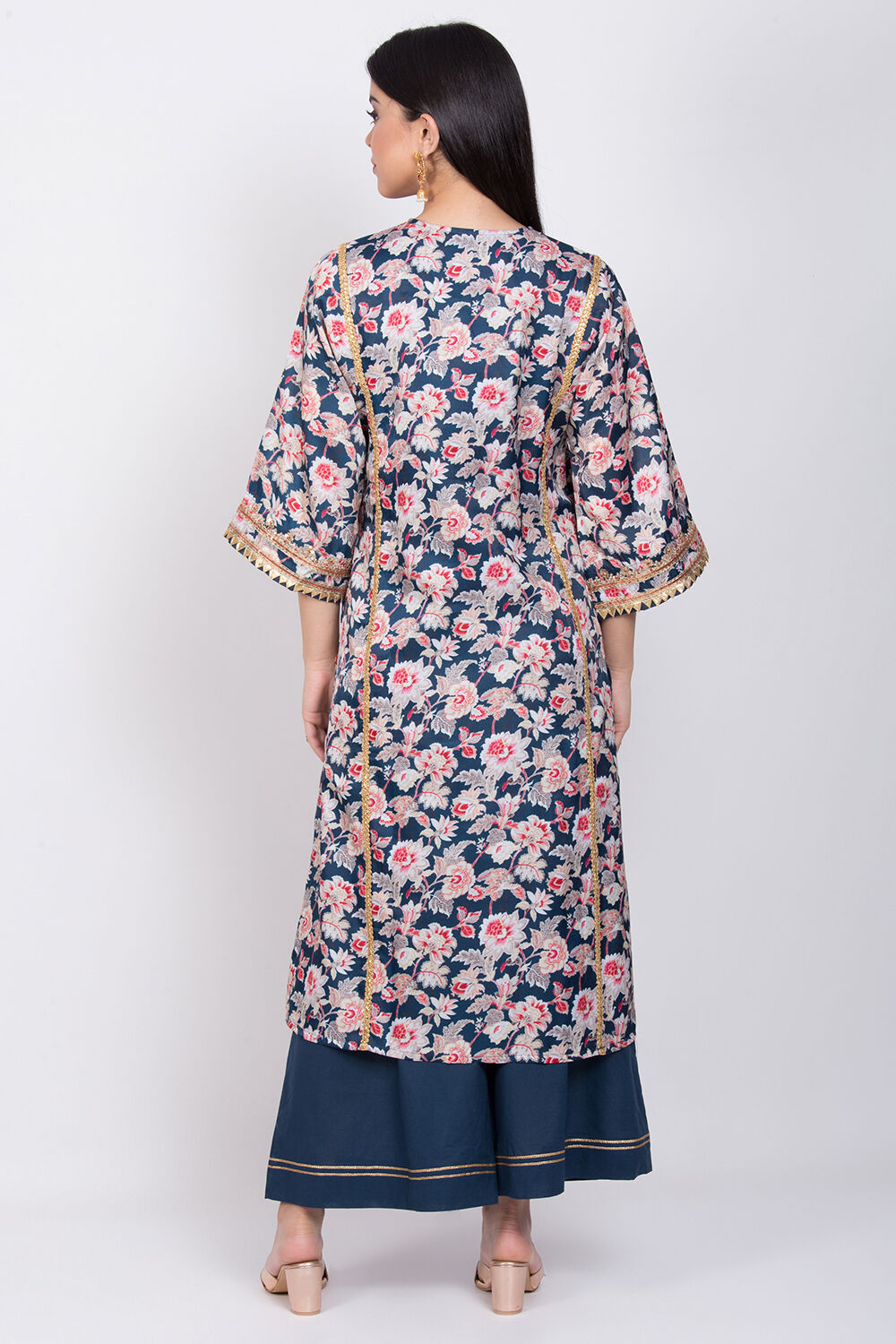 Navy Blue Cotton Straight Kurta Palazzo Suit Set image number 4