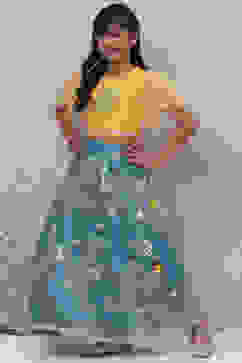 Yellow Art Silk Top With Flared Lehenga Set image number 0