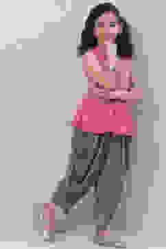 Pink Art Silk Printed Short Top image number 3