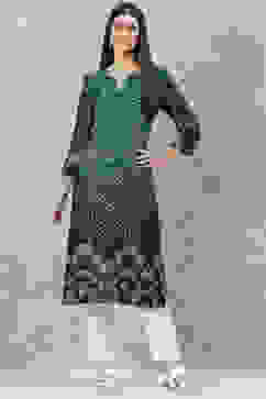 Green LIVA Straight Printed Kurta image number 0