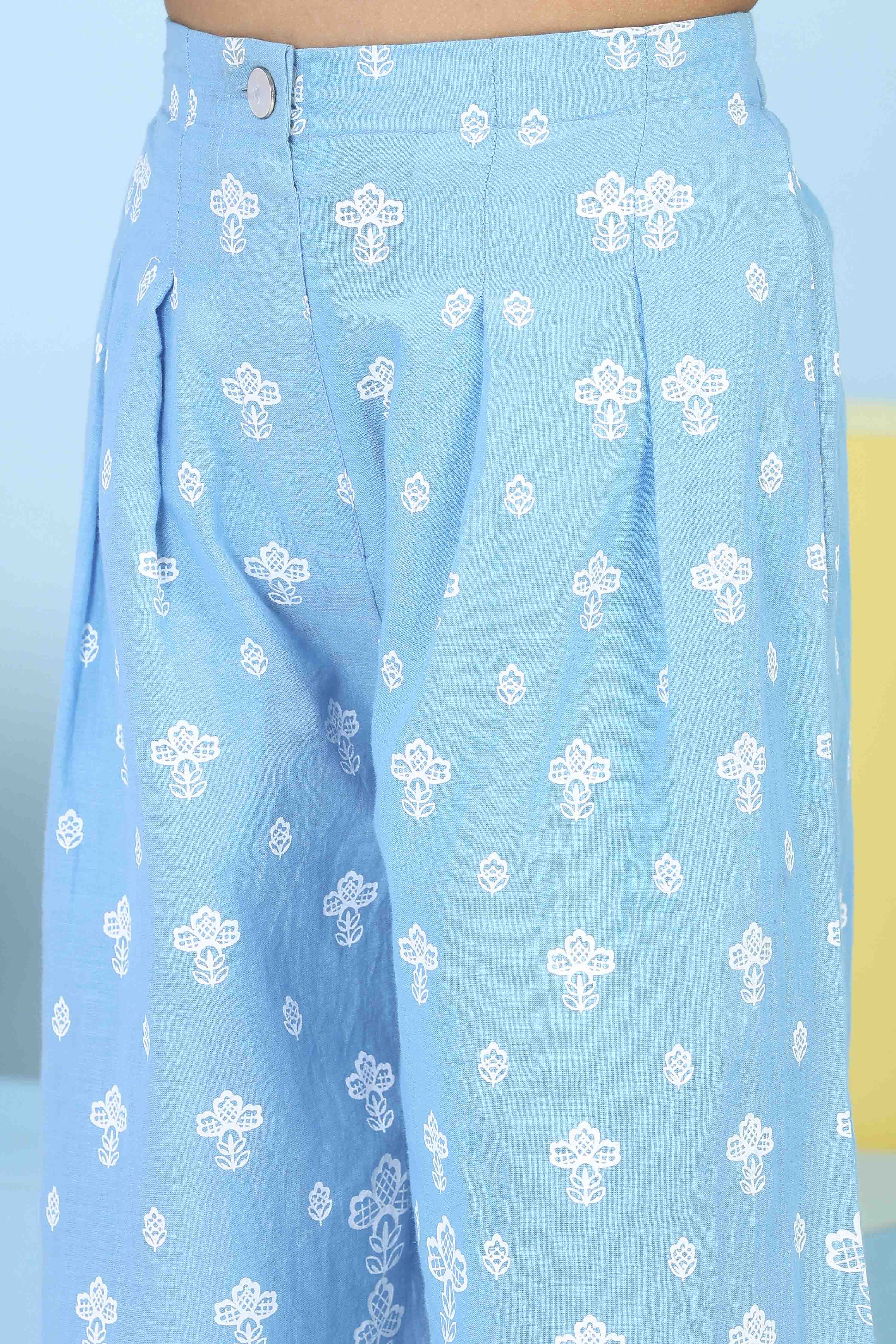White Cotton Printed A-line Suit Set image number 2