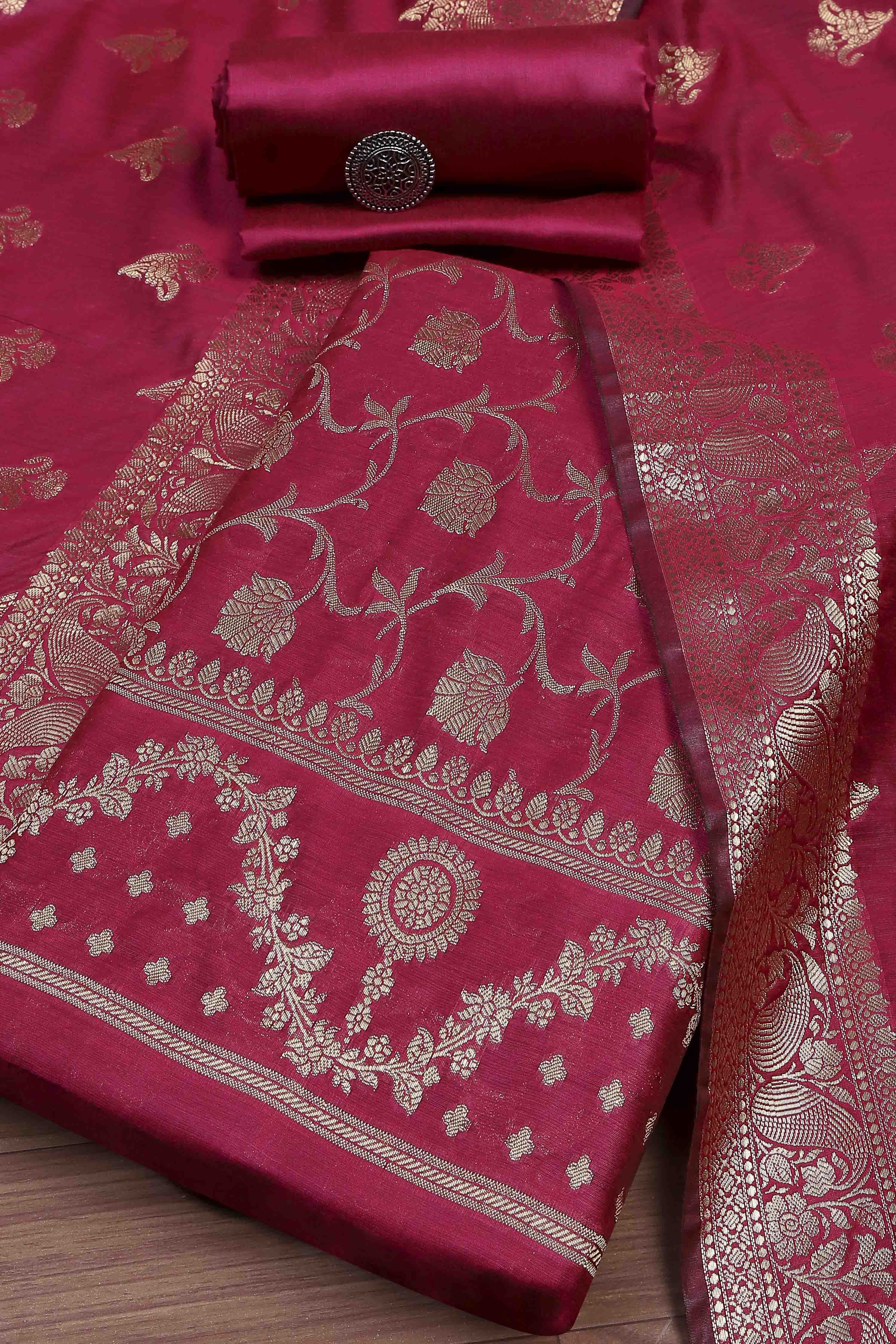 Rani Banarasi Chanderi Banarasi Print Unstitched Suit Set image number 0