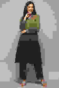 Teal Green Polyester Straight Yarndyed 2 Piece Set image number 6