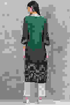 Green LIVA Straight Printed Kurta image number 4