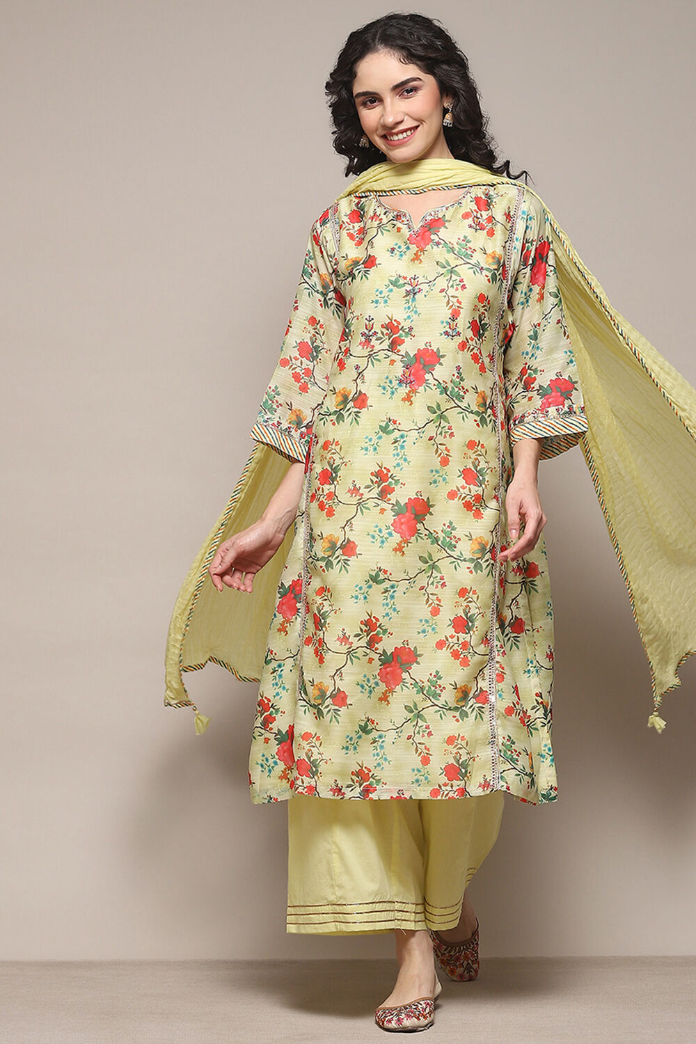 Light Green Cambric Kalidar Kurta Palazzo Suit Set image number 0