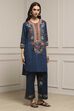 Blue Cotton Printed Straight Kurta Set image number 5