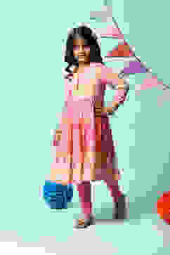 Pink Rayon Flared Printed Kurta Set image number 3