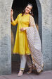 Yellow Cotton Gathered Kurta & Pants Suit Set image number 0