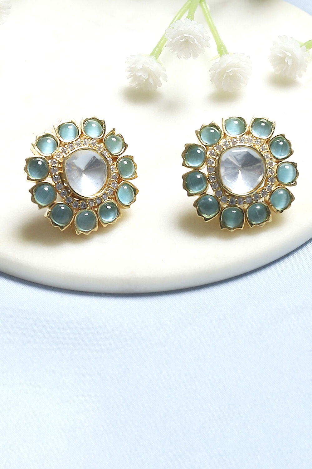 Mint Green Stone Embellished Earrings image number 0
