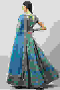 Turquoise Art Silk Straight Kurta Lehenga Suit Set image number 4