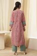 Pink Pure Cotton Printed A-Line Kurta image number 3