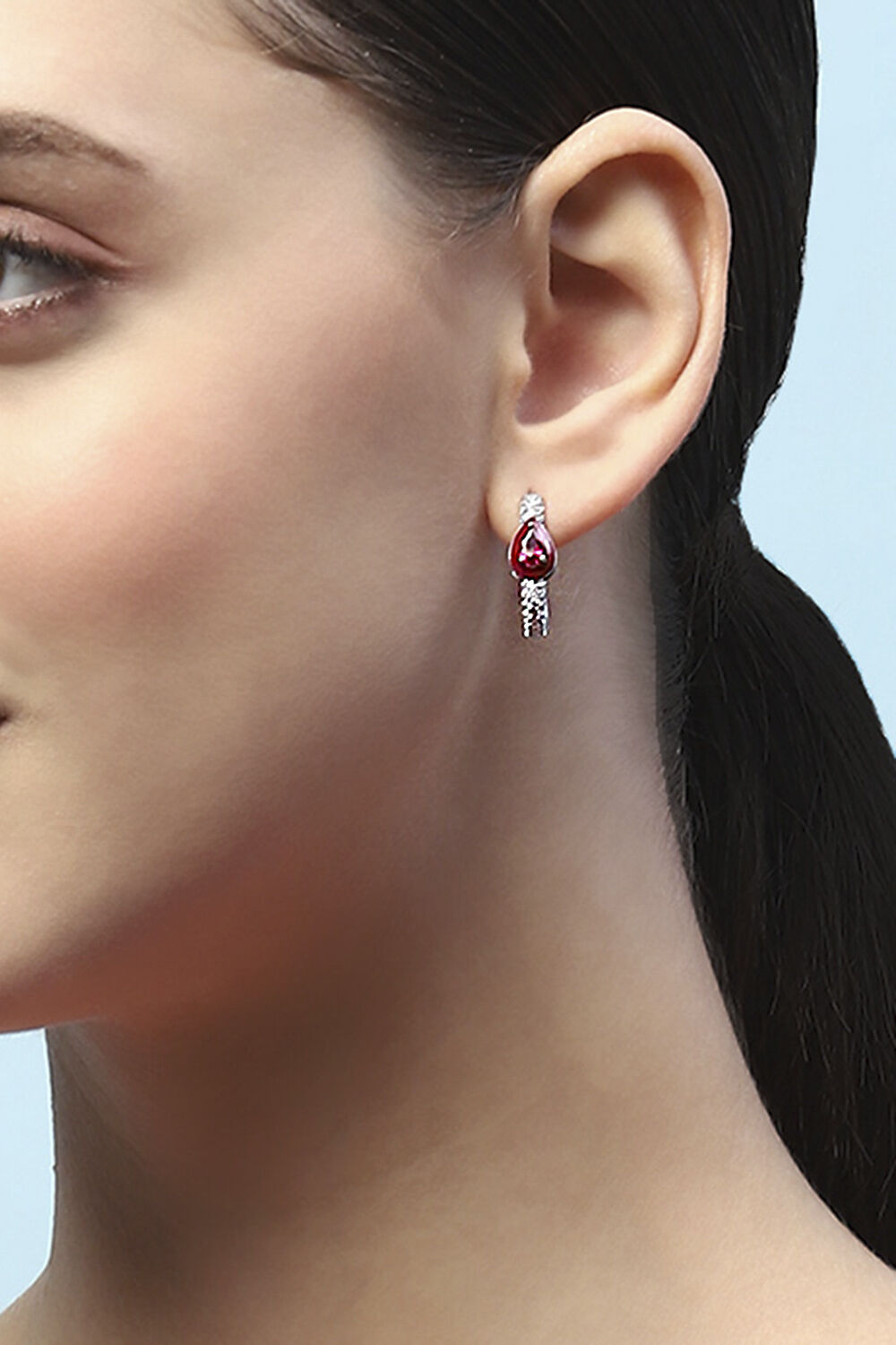 Ruby Silver-Plated CZ Studded Contemporary Hoops image number 3