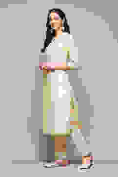 Off White Polyester Straight Printed 2 Piece Set image number 3