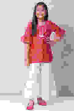 Red Art Silk Straight Kurta Sharara Suit Set image number 0