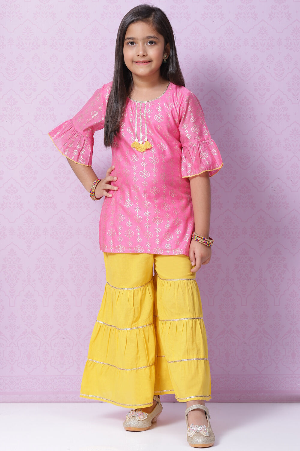 Pink Art Silk Straight Kurta Sharara Suit Set image number 6