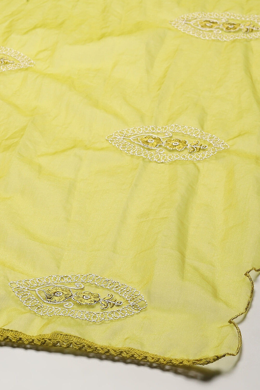 Lime Organza Unstitched Suit set image number 4