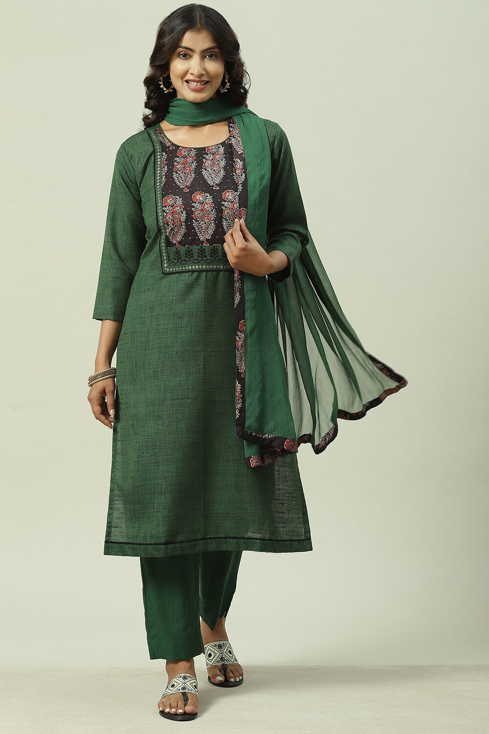 Maroon Chanderi Machine Embroidered Unstitched Suit Set image number 0