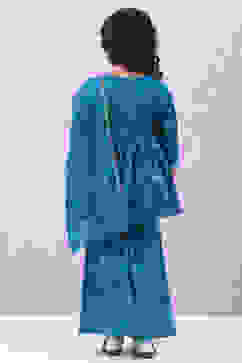 Teal Blue Cotton Flared Kurta Garara Suit Set image number 5