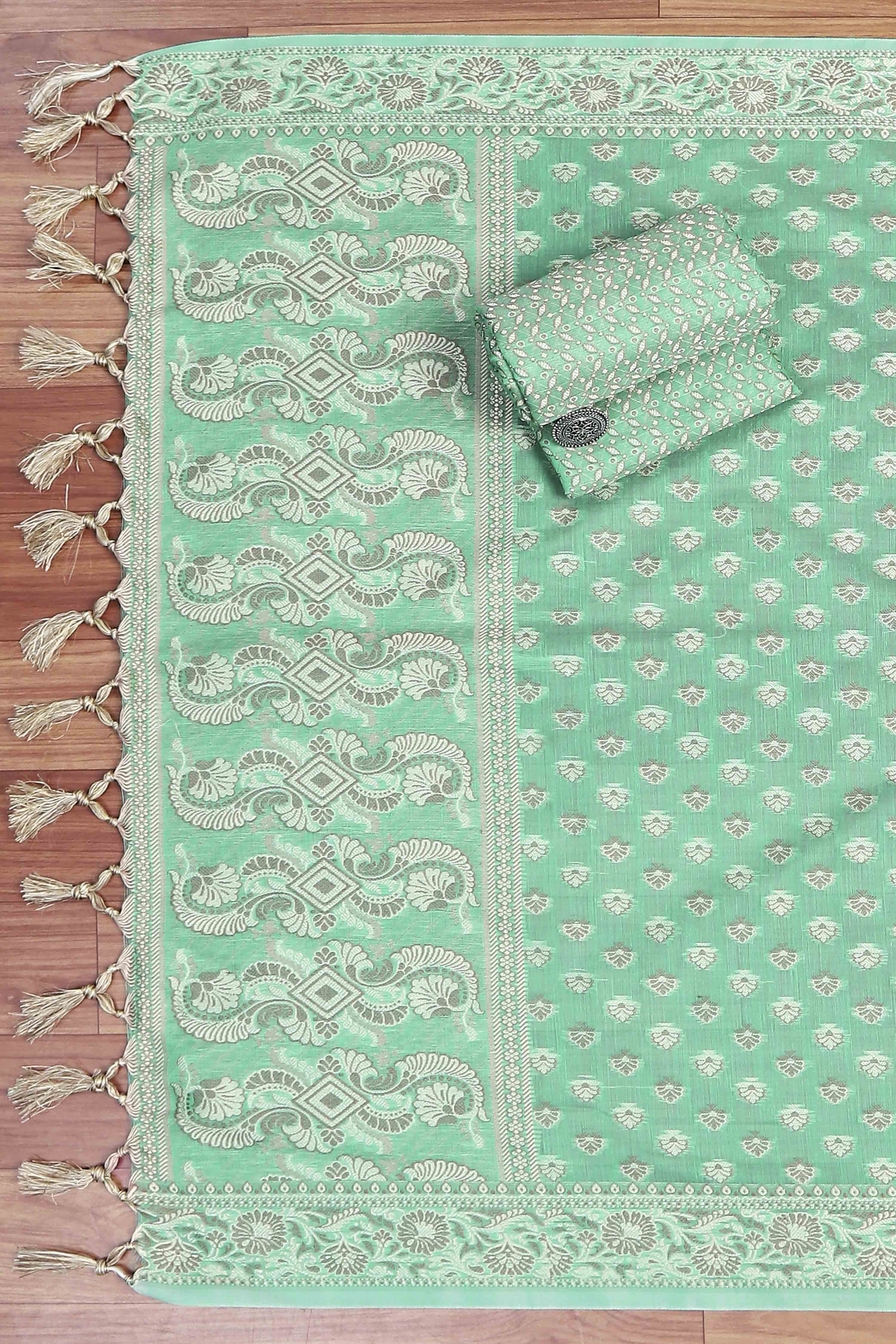 Mustard Poly Cotton Banarasi Unstitched Suit Set image number 3