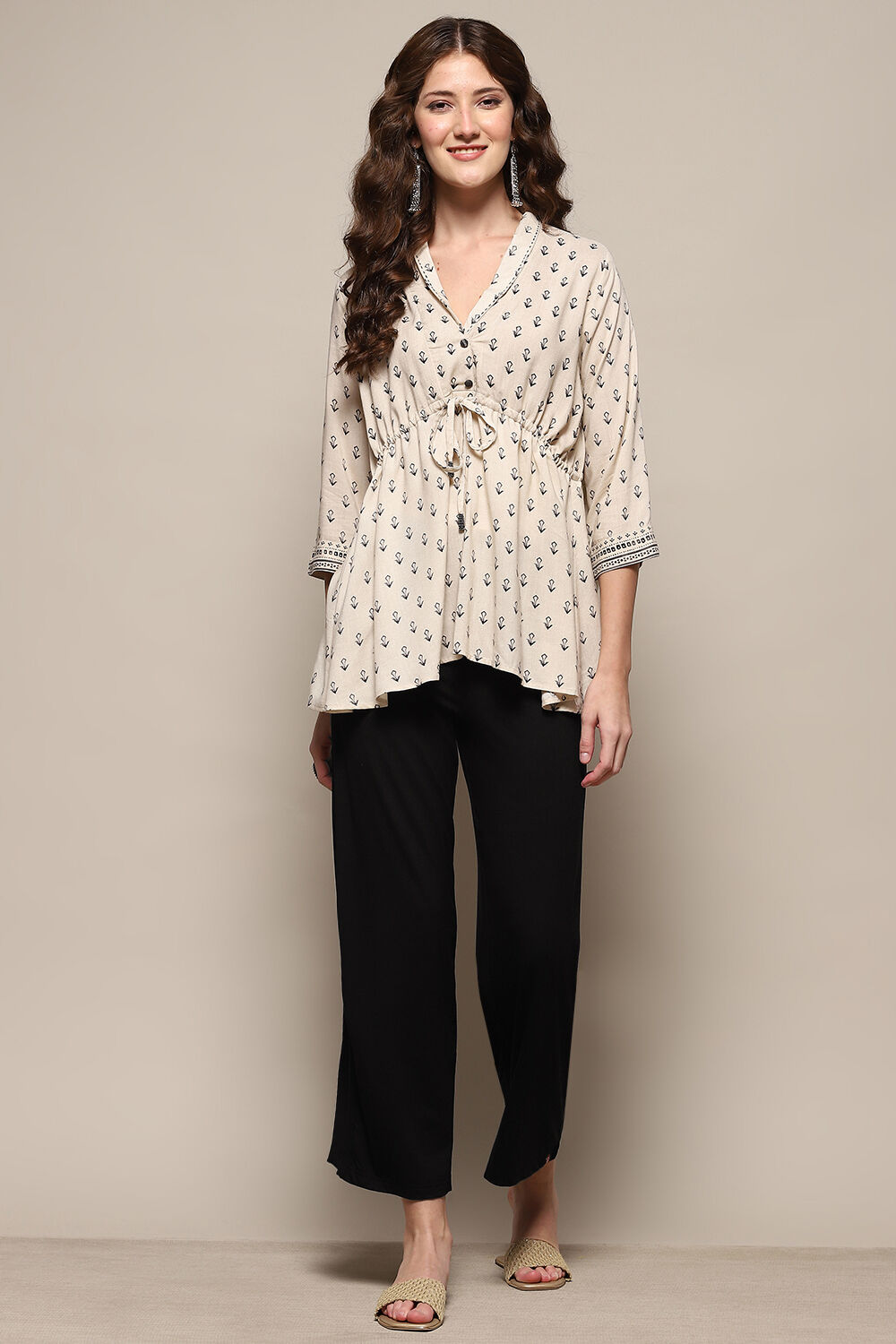 Beige Viscose Blend Solid Palazzo image number 0