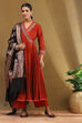 Rust Embroidered Angrakha Festive Anarkali Suit Set image number 10