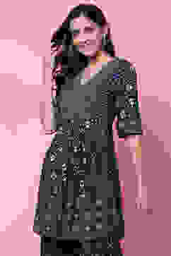 Indigo LIVA Flared Printed Short Kurti image number 2