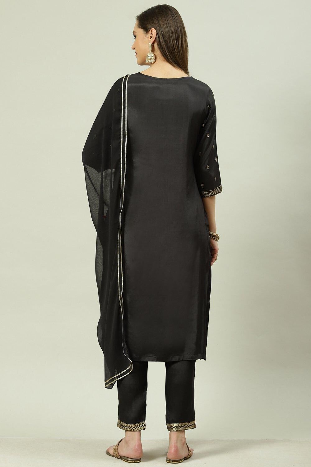 Orange Printed Viscose Straight Kurta Regular Pants Suit Set image number 4