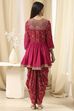 Fuchsia Viscose Floral Printed Peplum Suit Set image number 3