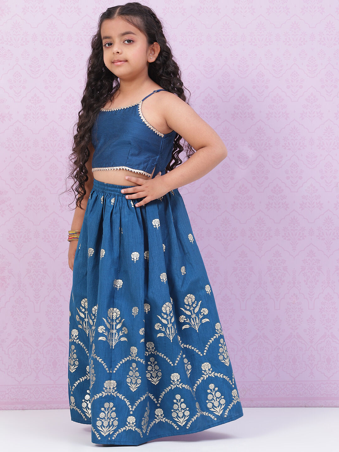 Teal And Pink Art Silk Short Top image number 3