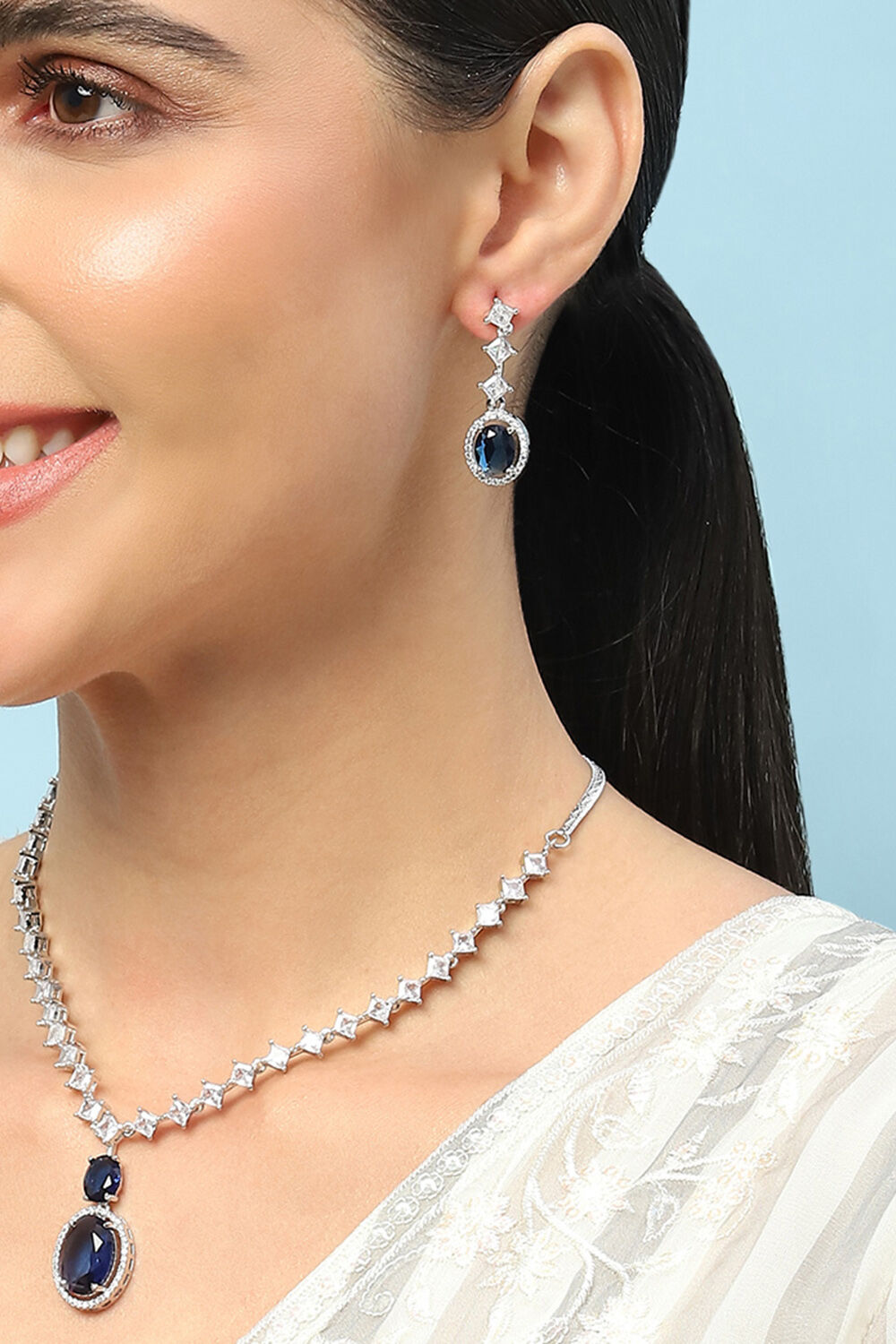 Navy Blue Embellished Necklace Set image number 1