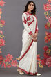 Off White Chanderi Silk Solid Saree With Blouse image number 3