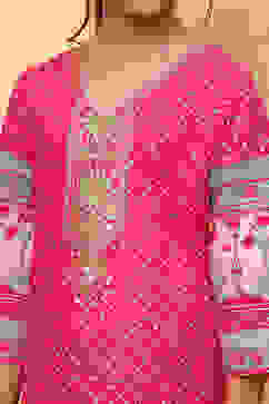 Pink Cotton Floral Printed Asymmetric Suit Set image number 1