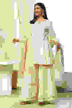 Off-White Embroidered Kalidar Suit Set image number 3