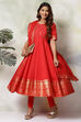 Red Cotton Solid Anarkali Suit Set image number 0