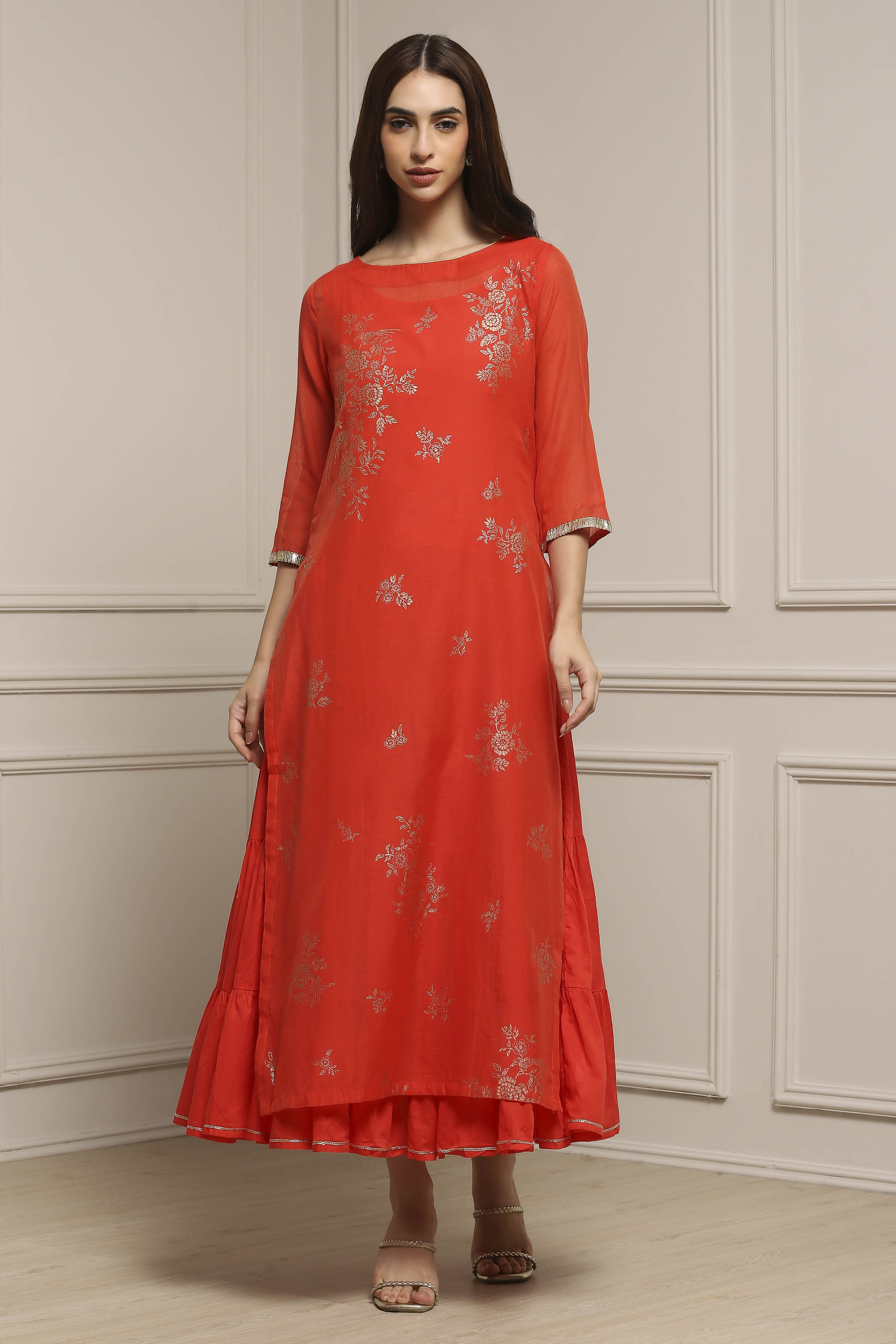 Tomato Red Poly Cotton Printed Kurta Dress image number 5