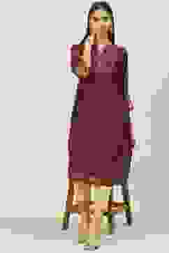 Wine Art Silk A-Line Yarndyed Kurta image number 5
