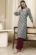Teal Cotton Printed Straight Kurta image number 0