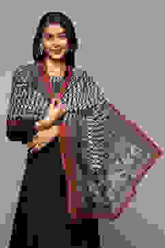 Black & White Cotton Blend Dupatta image number 1