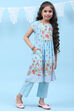 Sky Blue Art Silk Straight Printed Kurta Set image number 3