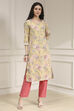 Yellow Cotton Blend Printed Straight Kurta image number 5