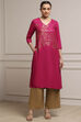 Fuschia Rayon A-Line Printed Kurta image number 0